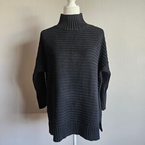French Connection Sweater Womens‎ M Black Cotton Ribbed Mock Neck Chunky Tunic